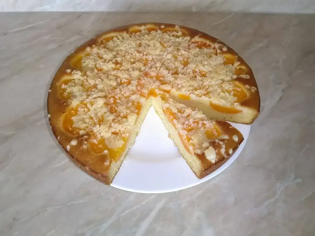 Meruňkový koláč z Remosky na talíři